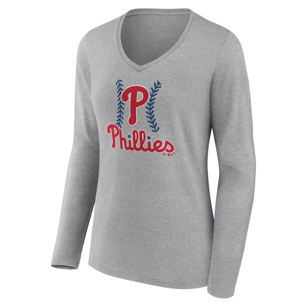 Philadelphia Phillies Women's Fastball Long Sleeve V-Neck T-Shirt Sale