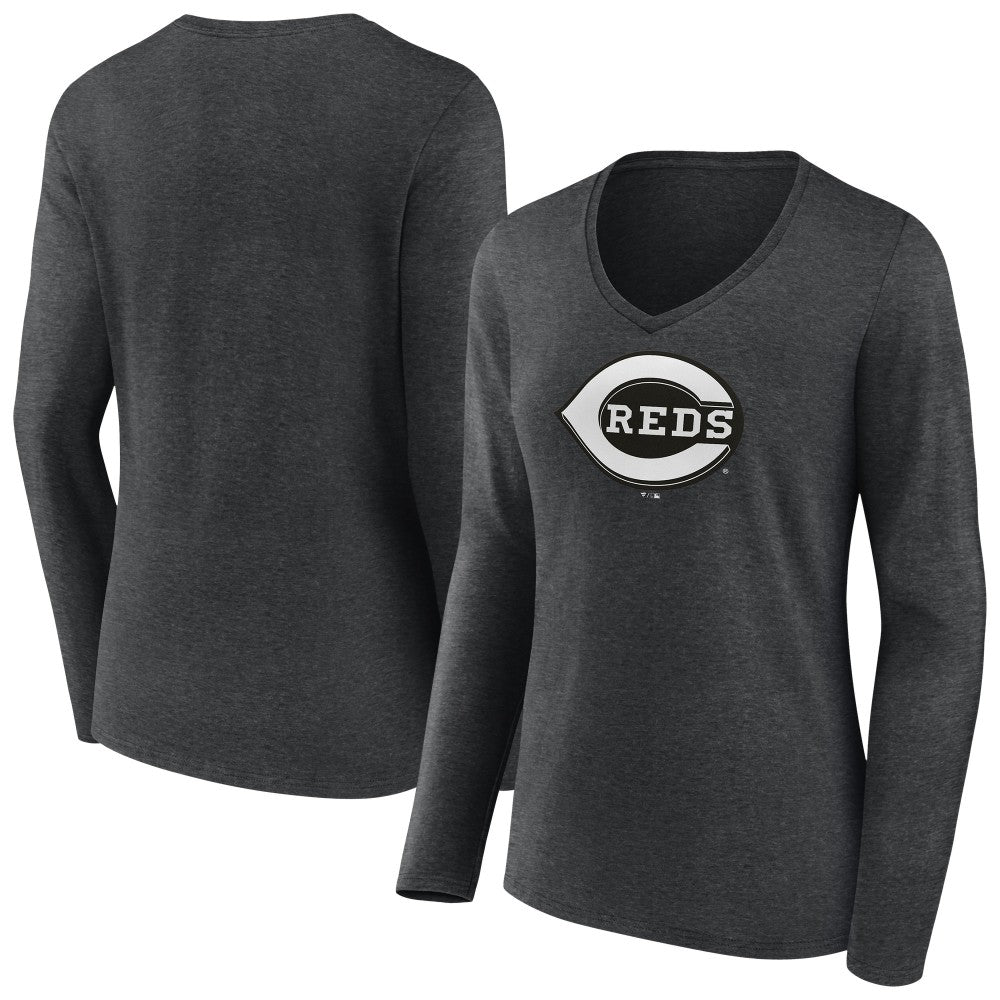 Cincinnati Reds Women's Monochrome Long Sleeve V-Neck T-Shirt for sale