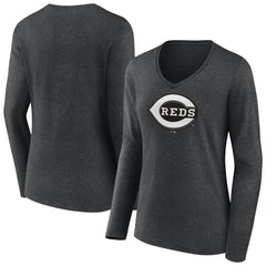 Cincinnati Reds Women's Monochrome Long Sleeve V-Neck T-Shirt for sale