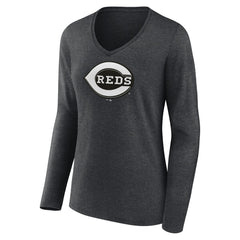 Cincinnati Reds Women's Monochrome Long Sleeve V-Neck T-Shirt for sale
