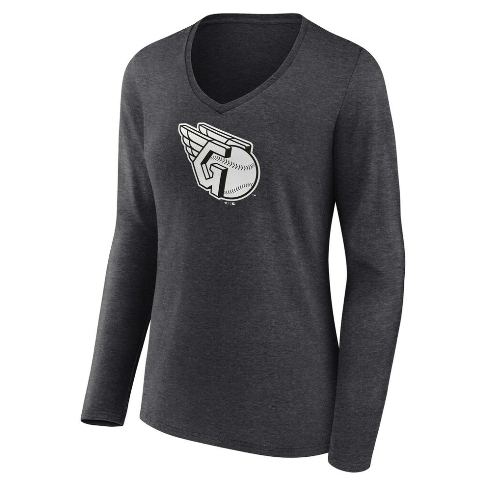 Cleveland Guardians Women's Monochrome Long Sleeve V-Neck T-Shirt Outlet