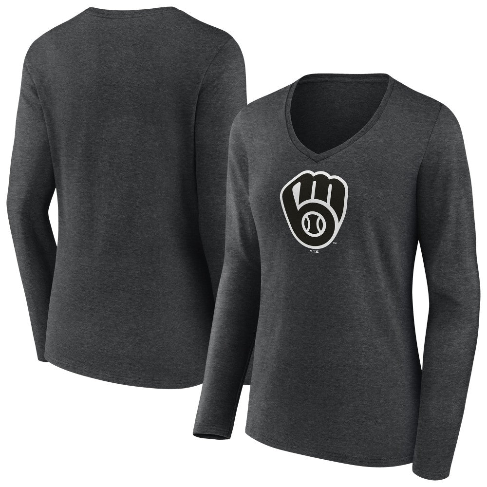 Milwaukee Brewers Women's Monochrome Long Sleeve V-Neck T-Shirt Discount