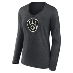 Milwaukee Brewers Women's Monochrome Long Sleeve V-Neck T-Shirt Discount