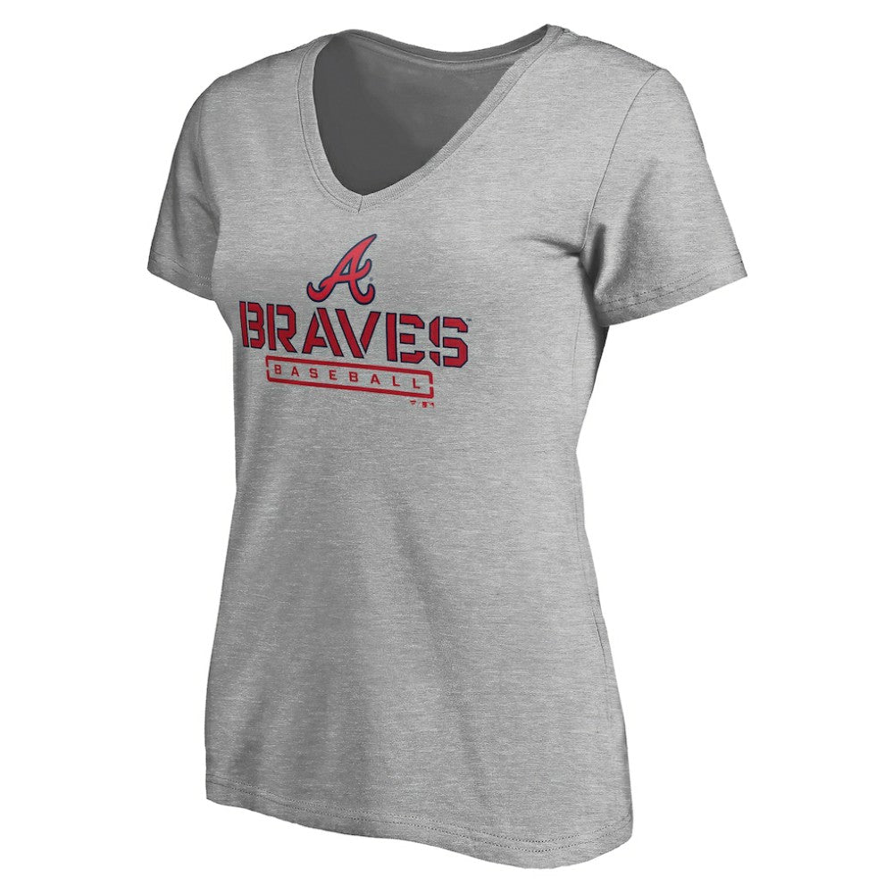 Atlanta Braves Women's Evanston Stencil V-Neck T-Shirt Discount