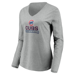 Chicago Cubs Women's Evanston Stencil Long Sleeve V-Neck T-Shirt Outlet