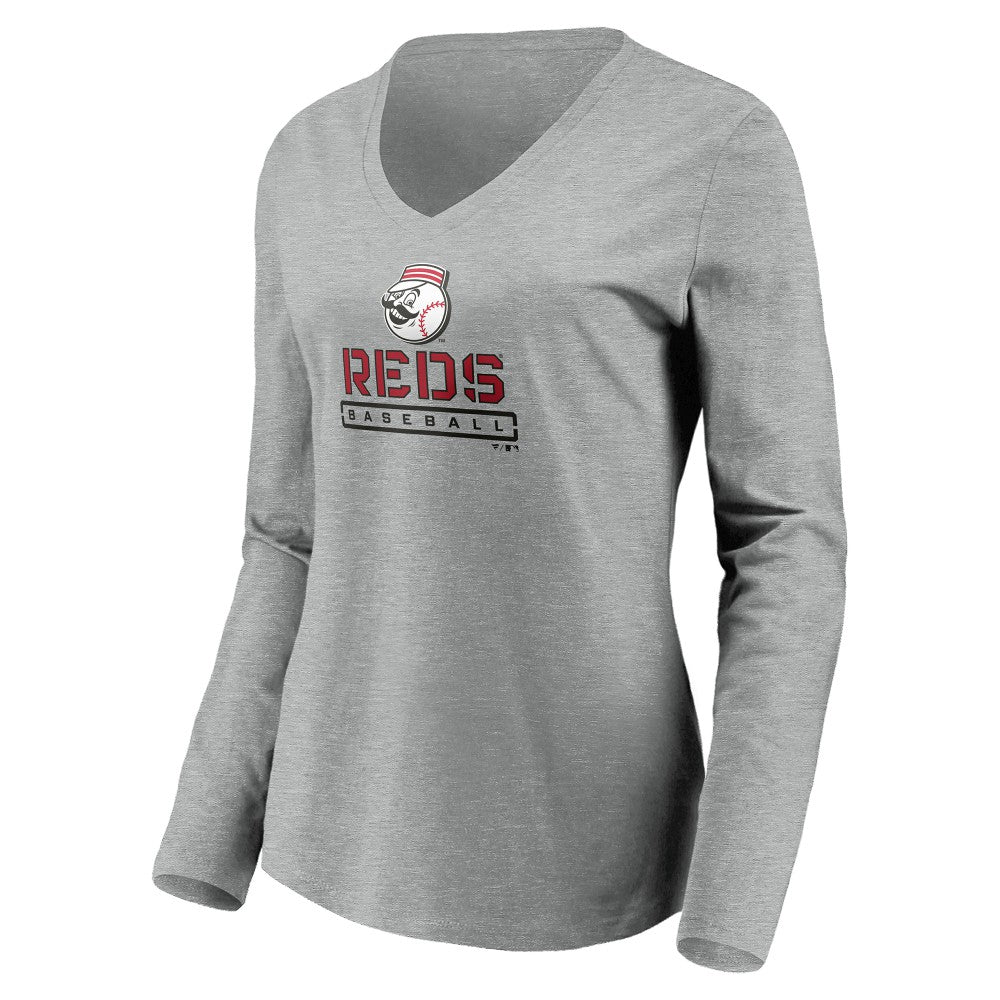 Cincinnati Reds Women's Evanston Stencil Long Sleeve V-Neck T-Shirt for sale