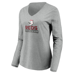 Cincinnati Reds Women's Evanston Stencil Long Sleeve V-Neck T-Shirt for sale