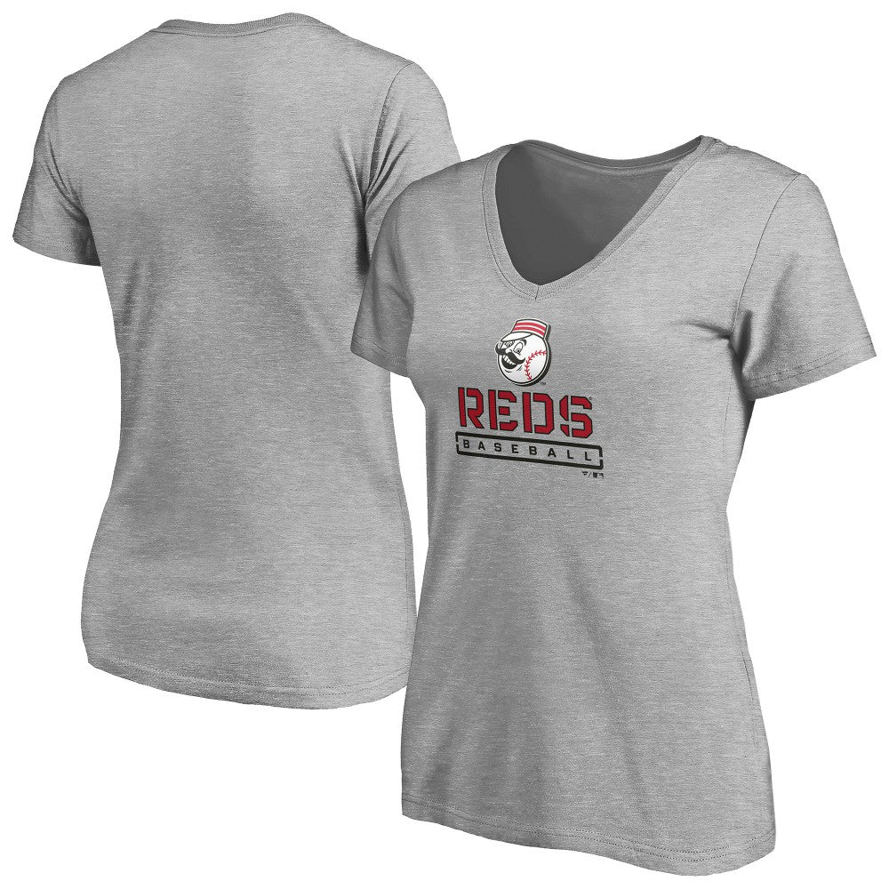 Cincinnati Reds Women's Evanston Stencil V-Neck T-Shirt Outlet