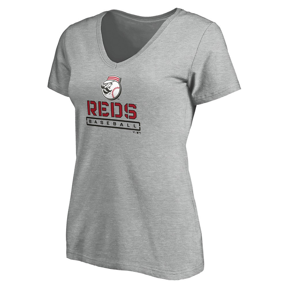 Cincinnati Reds Women's Evanston Stencil V-Neck T-Shirt Outlet