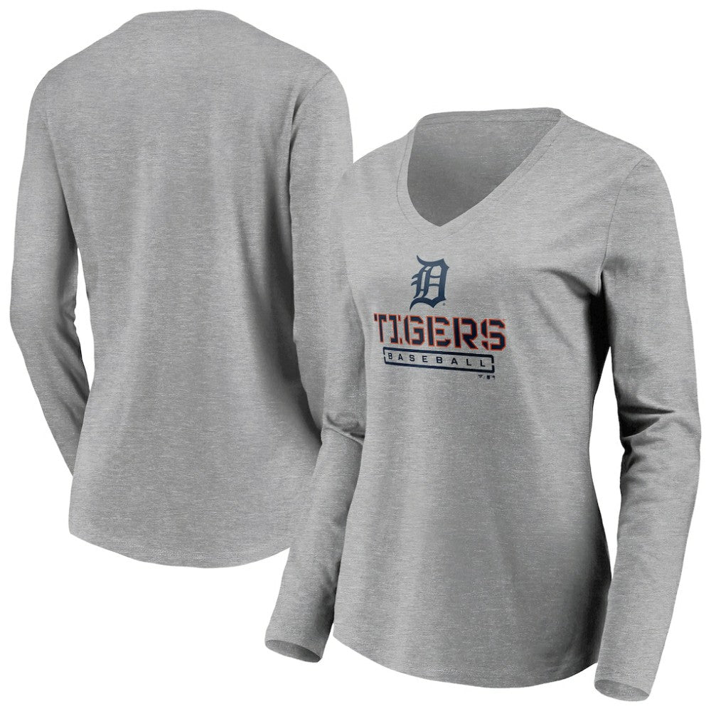 Detroit Tigers Women's Evanston Stencil Long Sleeve V-Neck T-Shirt Sale