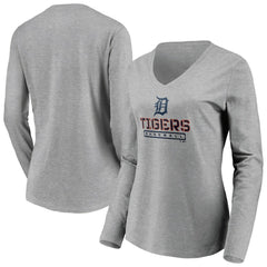 Detroit Tigers Women's Evanston Stencil Long Sleeve V-Neck T-Shirt Sale