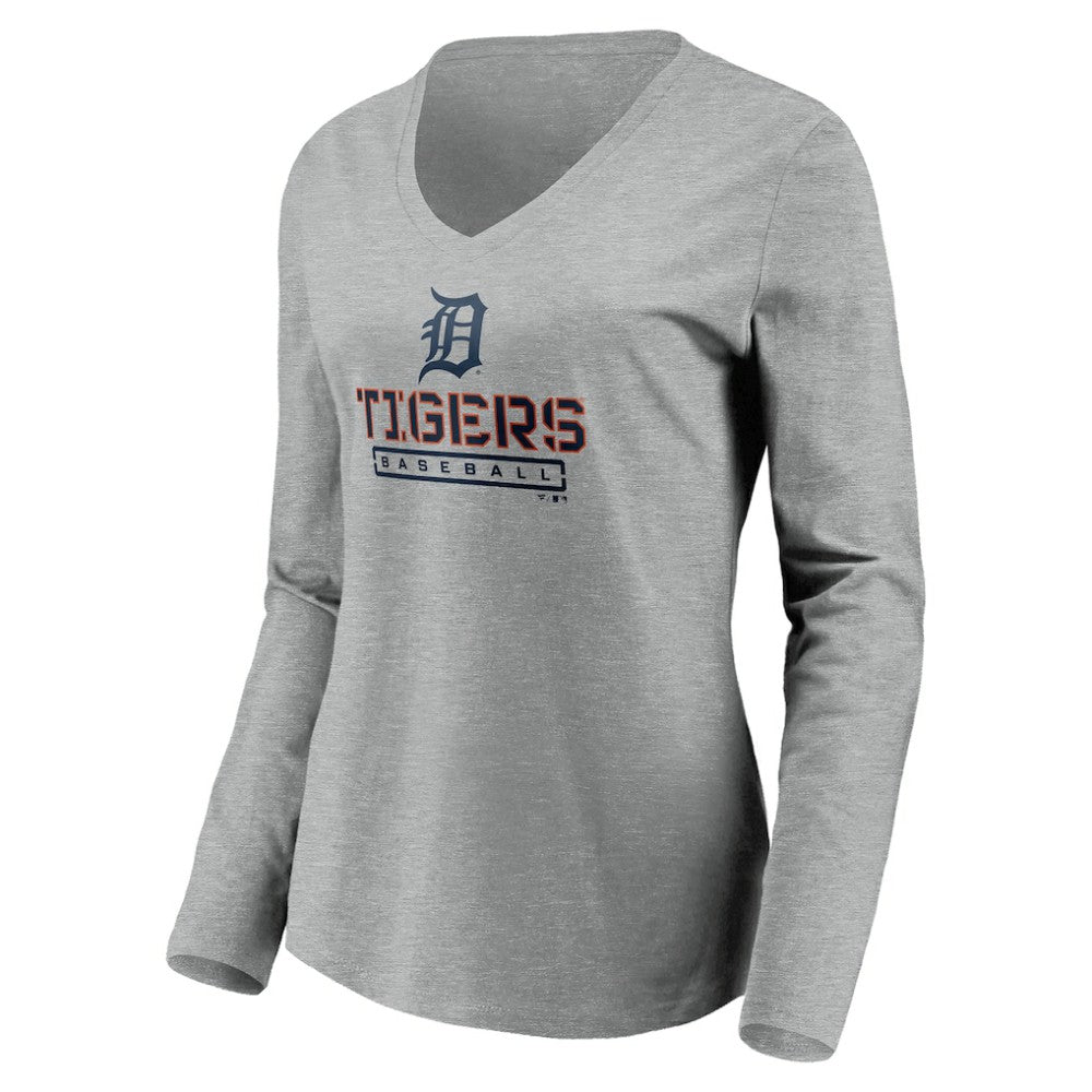 Detroit Tigers Women's Evanston Stencil Long Sleeve V-Neck T-Shirt Sale