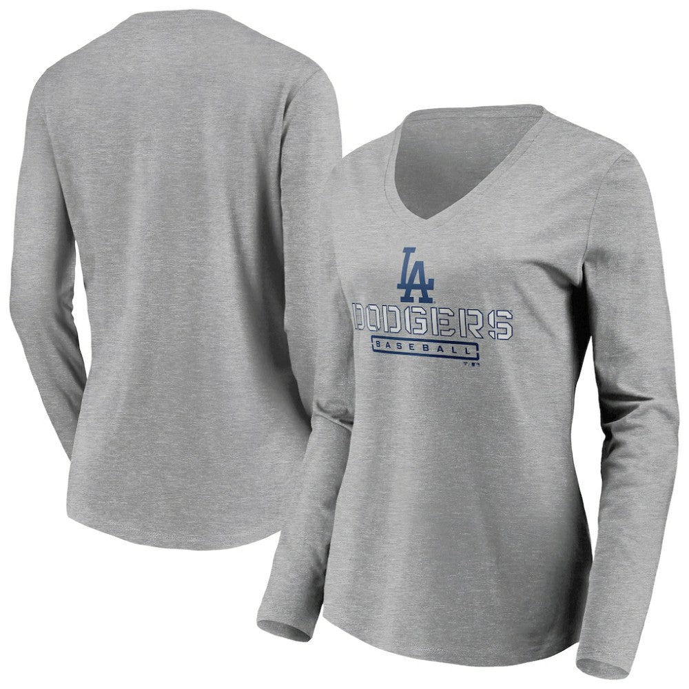 Los Angeles Dodgers Women's Evanston Stencil Long Sleeve V-Neck T-Shirt Online