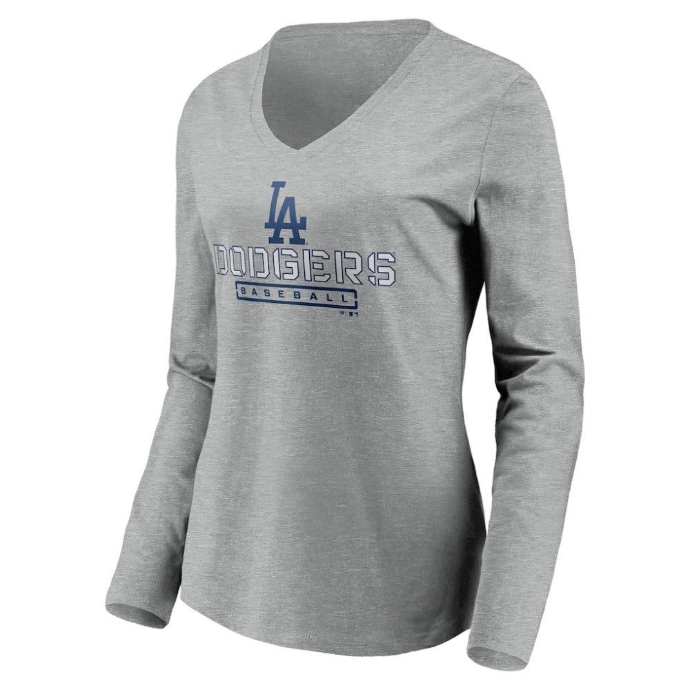 Los Angeles Dodgers Women's Evanston Stencil Long Sleeve V-Neck T-Shirt Online