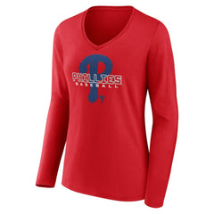 Philadelphia Phillies Women's Stellar Long Sleeve V-Neck T-Shirt Discount