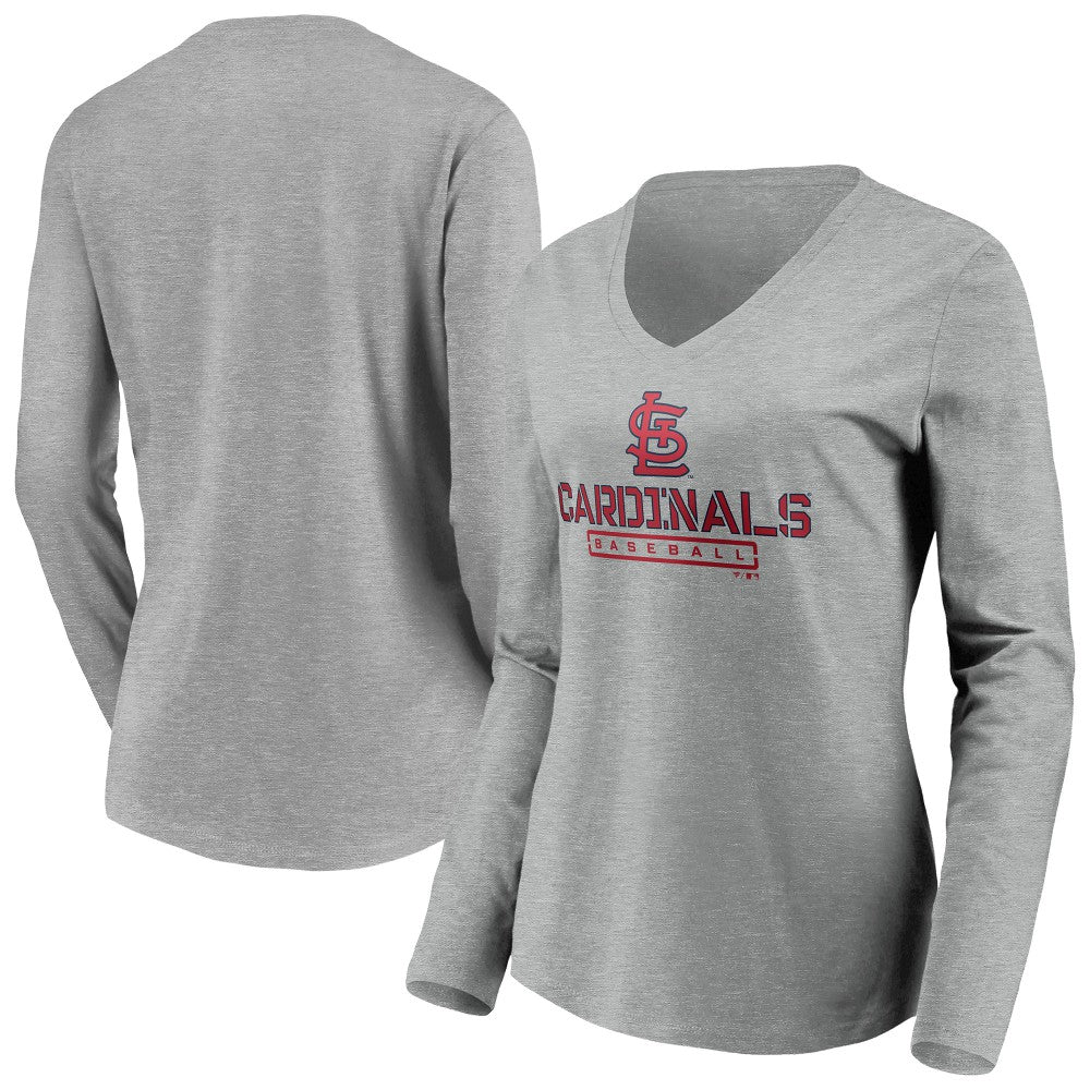 St. Louis Cardinals Women's Evanston Stencil Long Sleeve V-Neck T-Shirt Outlet