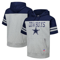 Dallas Cowboys Off Field Vintage Logo Short Sleeve Pullover Hoodie - Gray - Mitchell & Ness