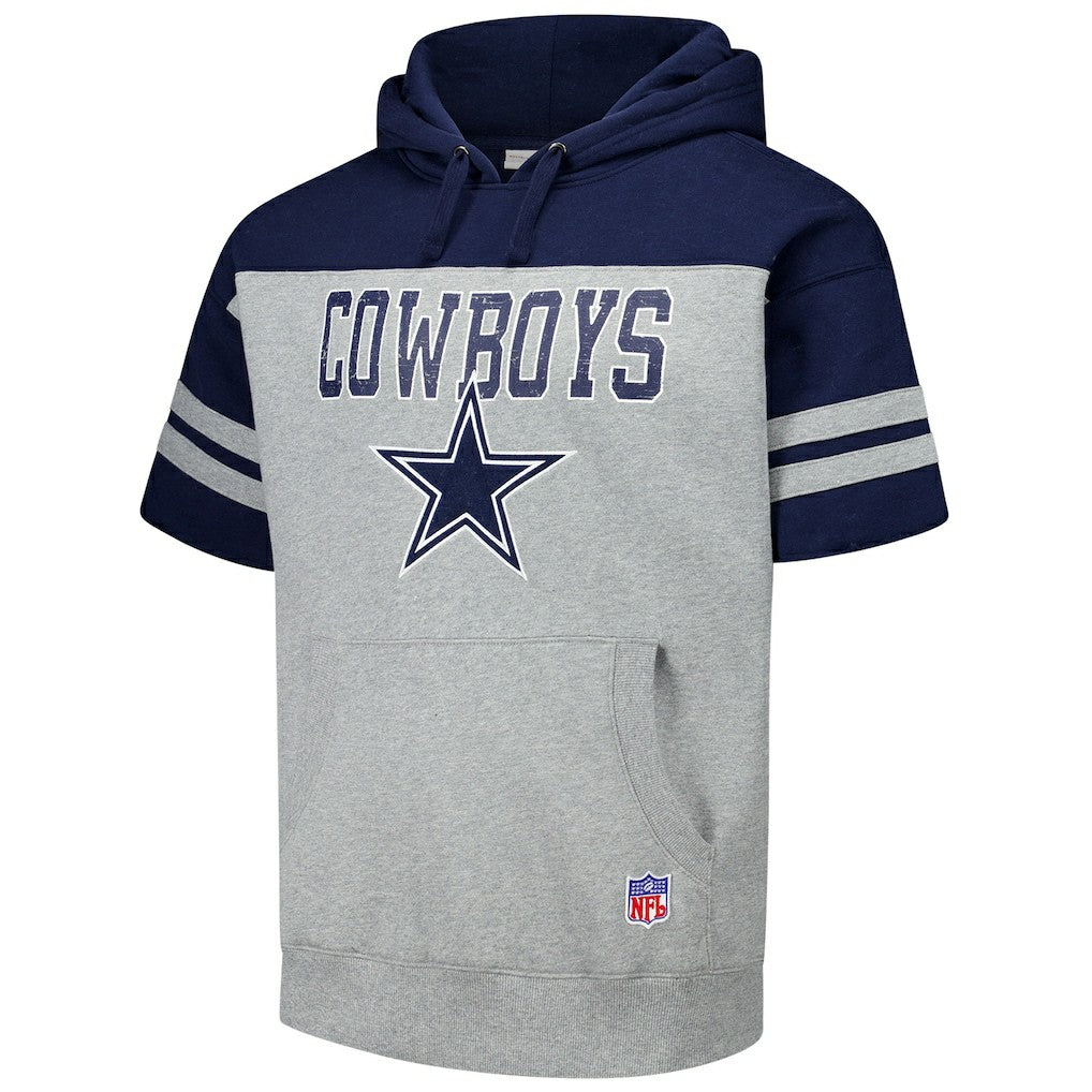 Dallas Cowboys Off Field Vintage Logo Short Sleeve Pullover Hoodie - Gray - Mitchell & Ness