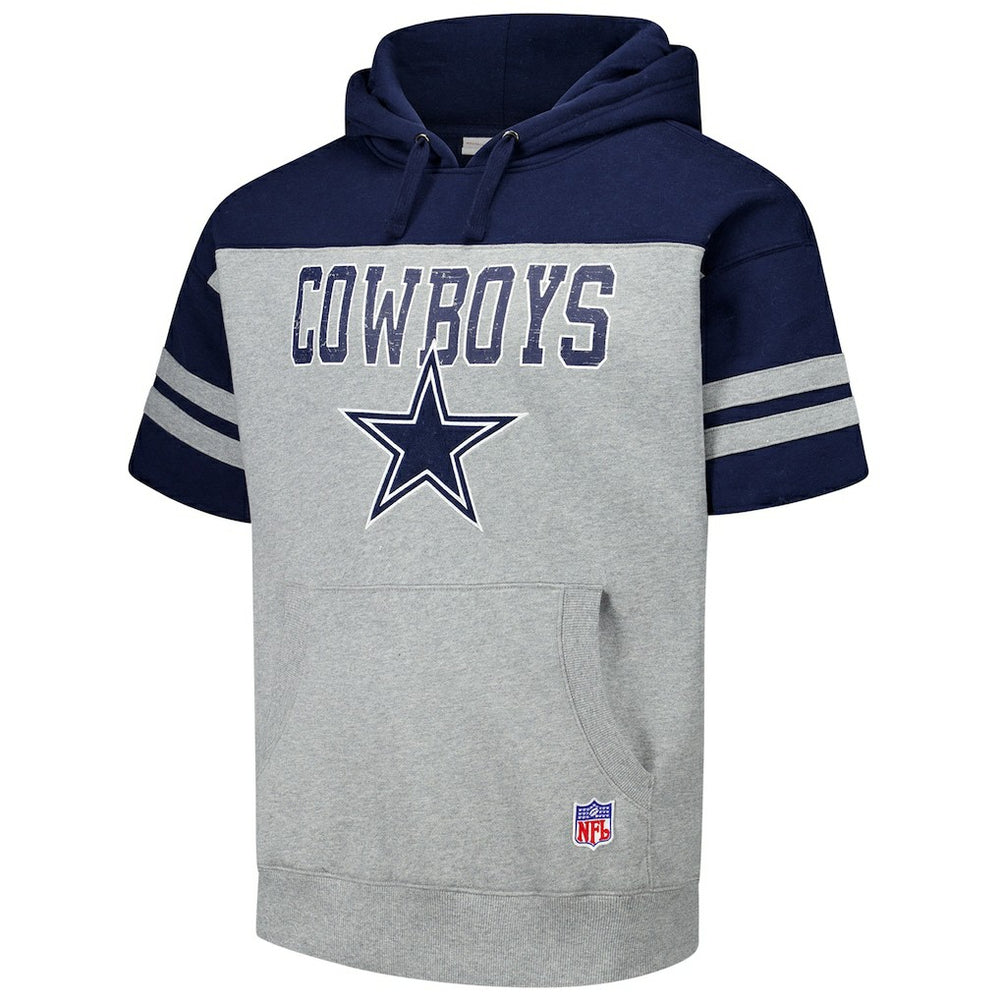 Dallas Cowboys Off Field Vintage Logo Short Sleeve Pullover Hoodie - Gray - Mitchell & Ness