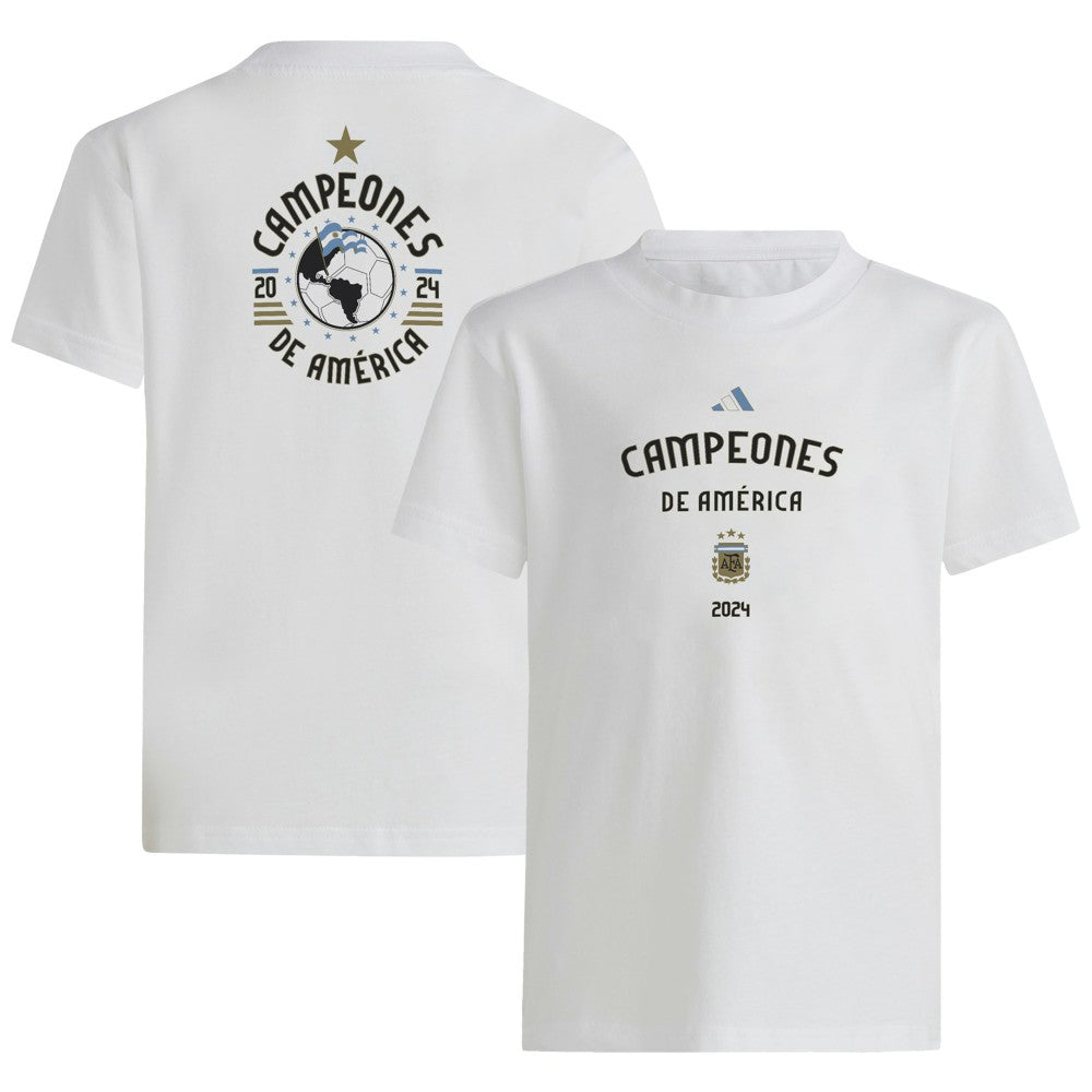 Adidas - Argentina National Team Youth 2024 Copa America Champions T-Shirt - White