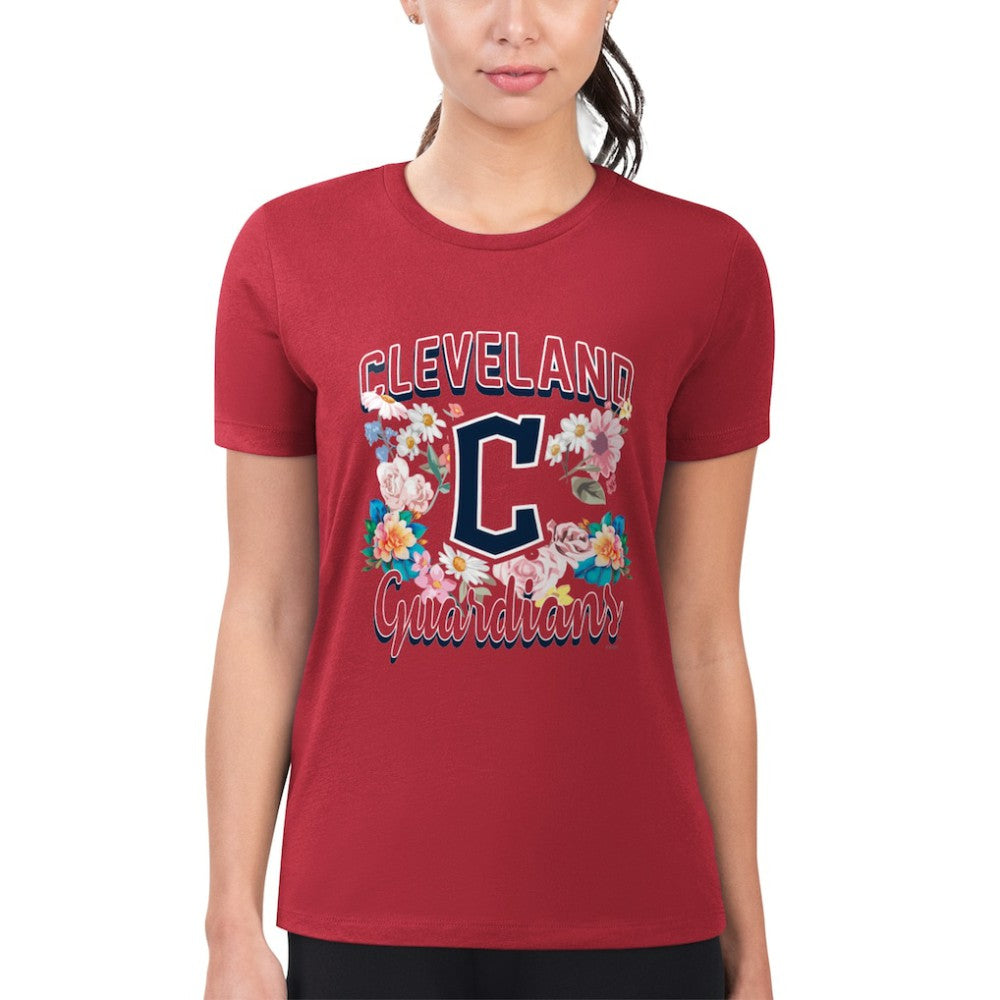 Cleveland Guardians G-III 4Her by Carl Banks Women's Super-Slim Fit Lightweight Flowers Graphic T-Shirt Outlet