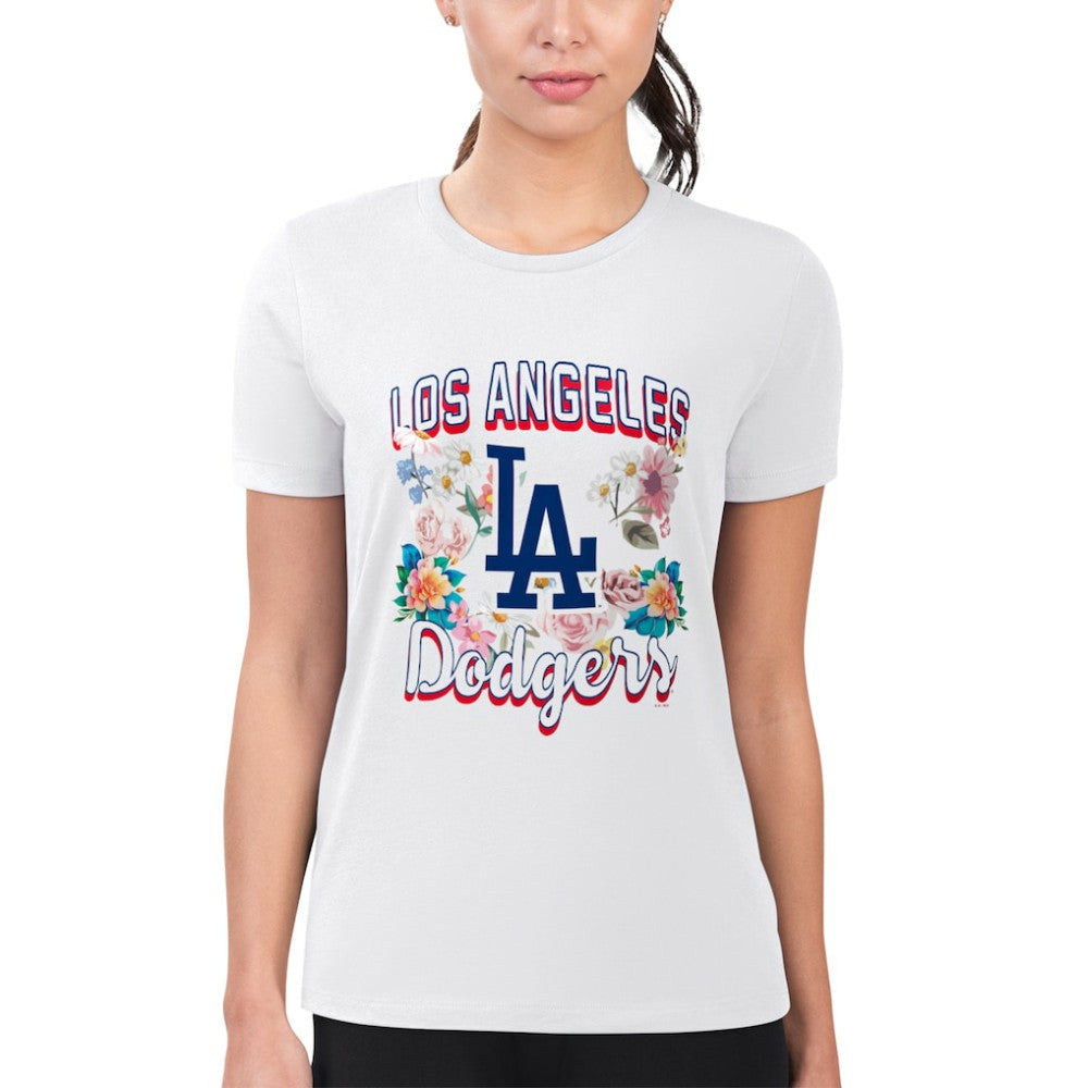 Los Angeles Dodgers G-III 4Her by Carl Banks Women's Super-Slim Fit Lightweight Flowers Graphic T-Shirt Sale
