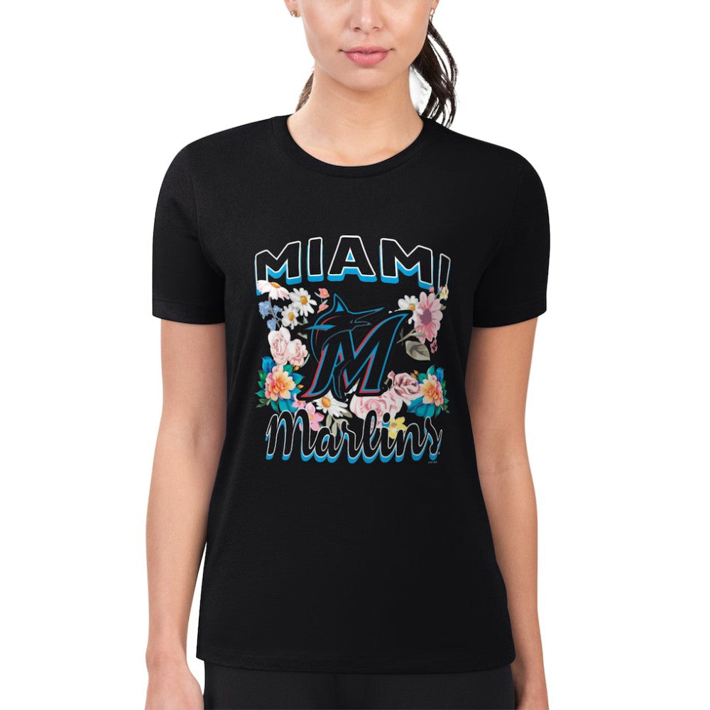 Miami Marlins G-III 4Her by Carl Banks Women's Super-Slim Fit Lightweight Flowers Graphic T-Shirt Outlet