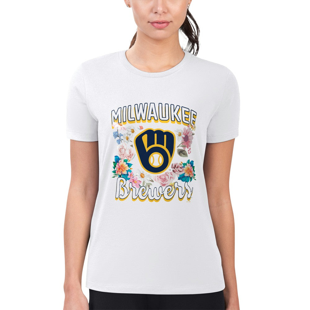 Milwaukee Brewers G-III 4Her by Carl Banks Women's Super-Slim Fit Lightweight Flowers Graphic T-Shirt for sale