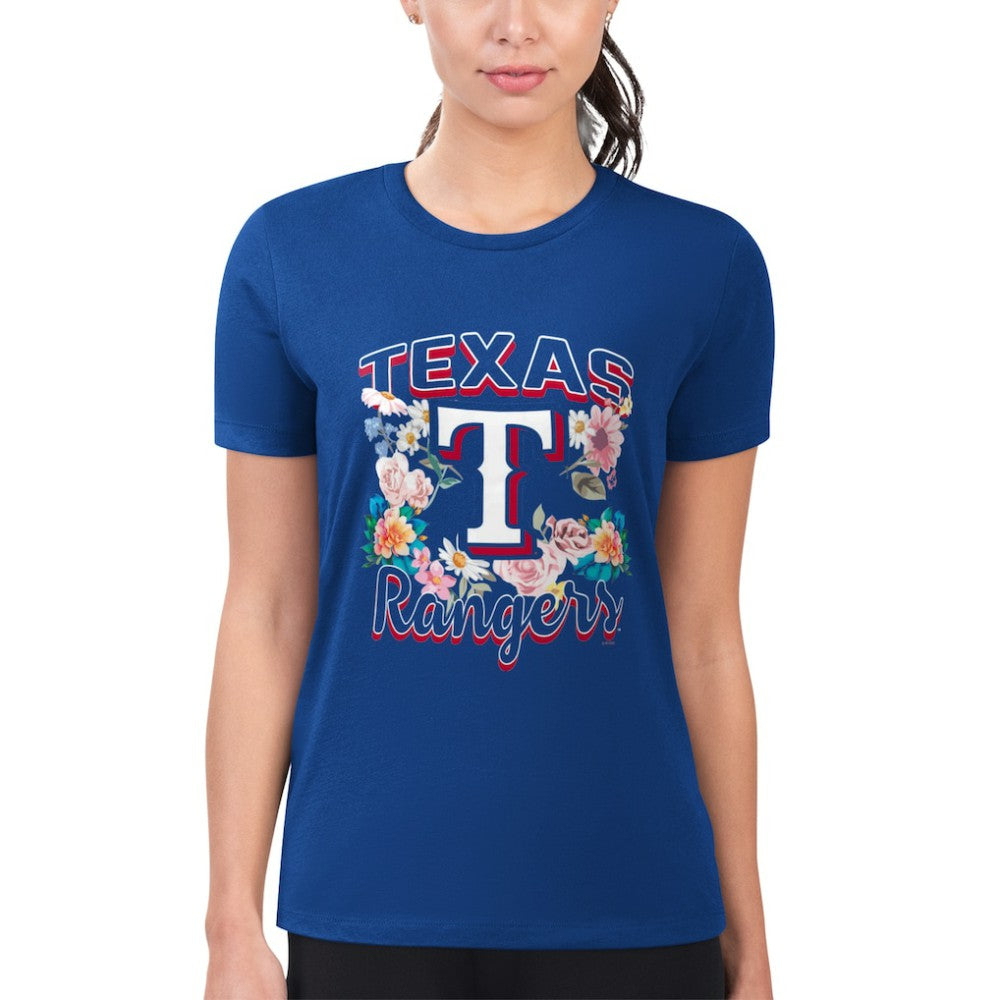 Texas Rangers G-III 4Her by Carl Banks Women's Super-Slim Fit Lightweight Flowers Graphic T-Shirt Outlet