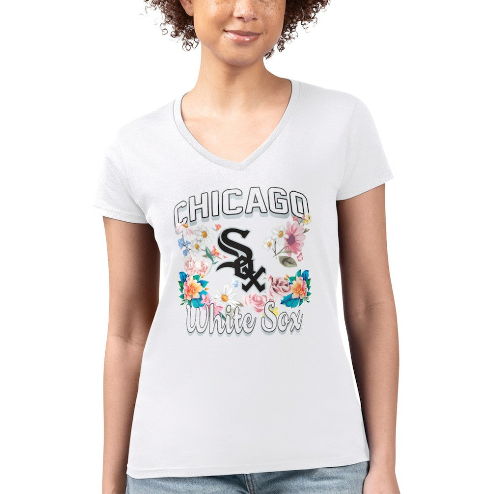 Chicago White Sox G-III 4Her by Carl Banks Women's Super-Slim Fit Lightweight Flowers Graphic V-Neck T-Shirt Sale