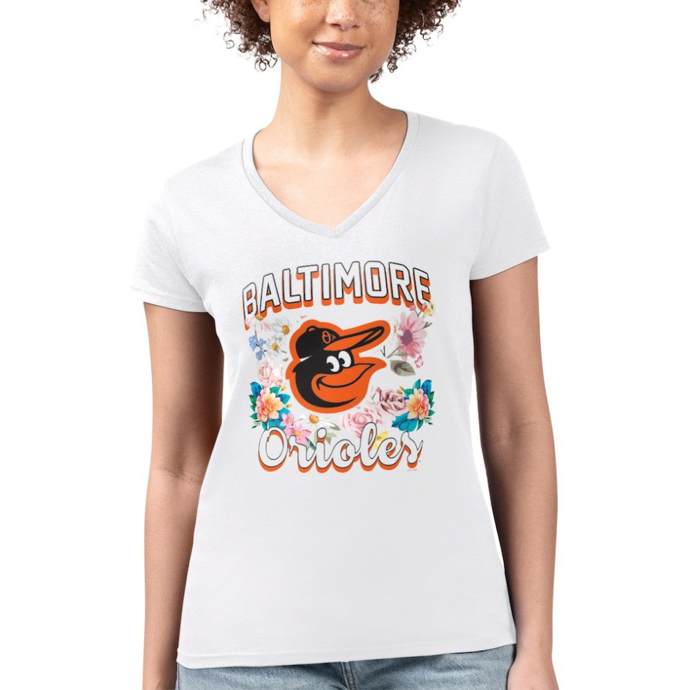 Baltimore Orioles G-III 4Her by Carl Banks Women's Super-Slim Fit Lightweight Flowers Graphic V-Neck T-Shirt Online