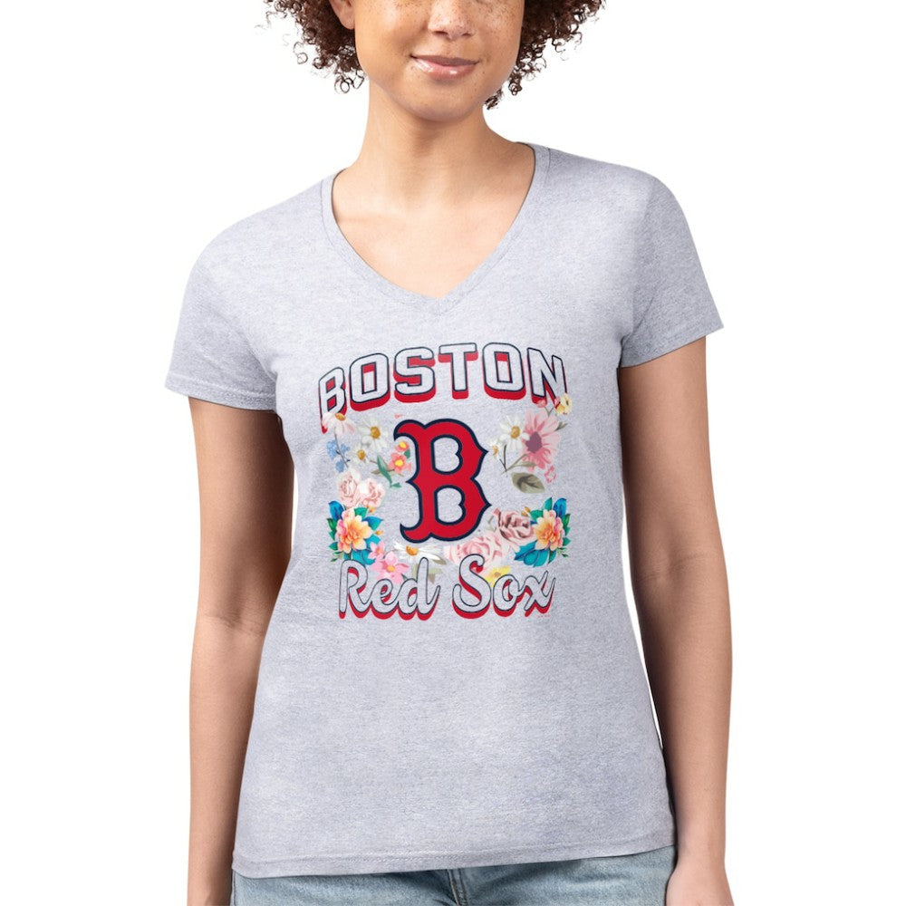 Boston Red Sox G-III 4Her by Carl Banks Women's Super-Slim Fit Lightweight Flowers Graphic V-Neck T-Shirt Online