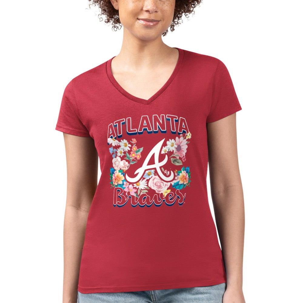 Atlanta Braves G-III 4Her by Carl Banks Women's Super-Slim Fit Lightweight Flowers Graphic V-Neck T-Shirt for sale