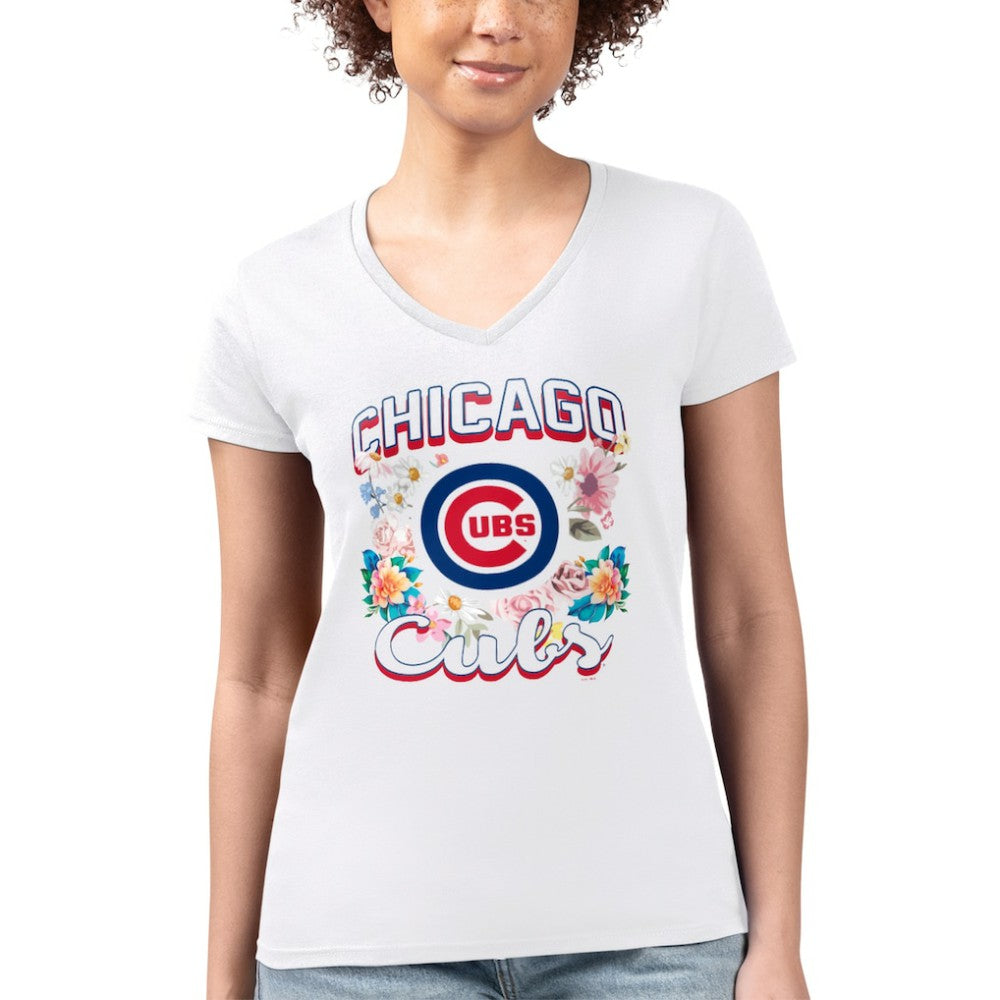 Chicago Cubs G-III 4Her by Carl Banks Women's Super-Slim Fit Lightweight Flowers Graphic V-Neck T-Shirt Online