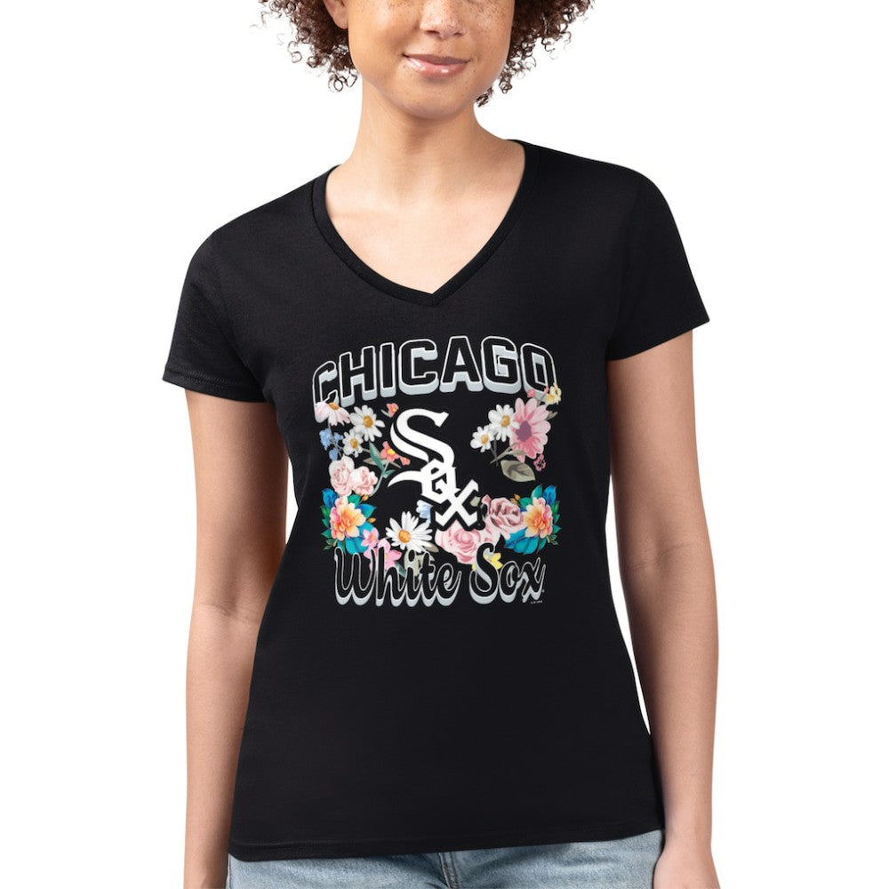 Chicago White Sox G-III 4Her by Carl Banks Women's Super-Slim Fit Lightweight Flowers Graphic V-Neck T-Shirt Near Me
