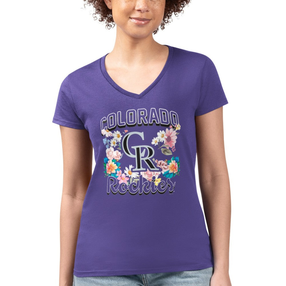 Colorado Rockies G-III 4Her by Carl Banks Women's Super-Slim Fit Lightweight Flowers Graphic V-Neck T-Shirt Discount