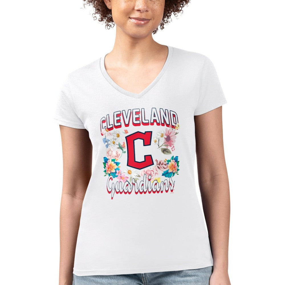 Cleveland Guardians G-III 4Her by Carl Banks Women's Super-Slim Fit Lightweight Flowers Graphic V-Neck T-Shirt Online