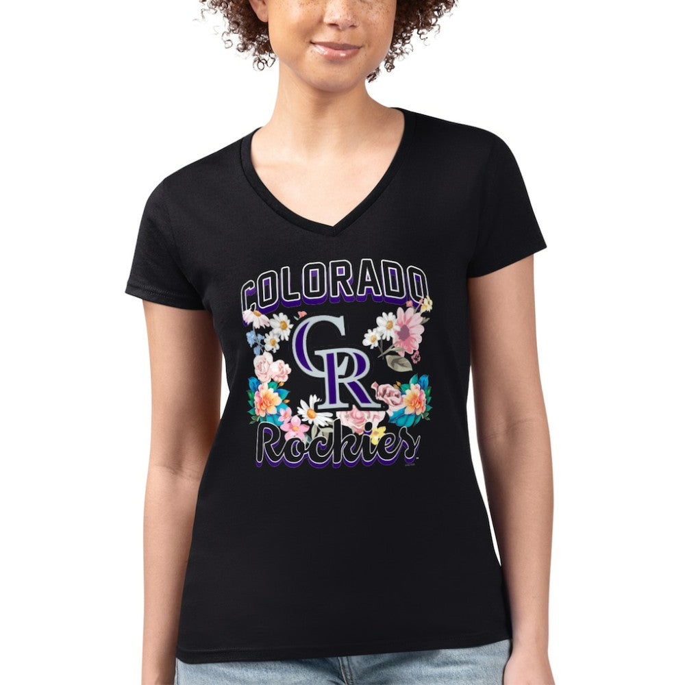 Colorado Rockies G-III 4Her by Carl Banks Women's Super-Slim Fit Lightweight Flowers Graphic V-Neck T-Shirt for sale