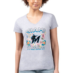Miami Marlins G-III 4Her by Carl Banks Women's Super-Slim Fit Lightweight Flowers Graphic V-Neck T-Shirt Online
