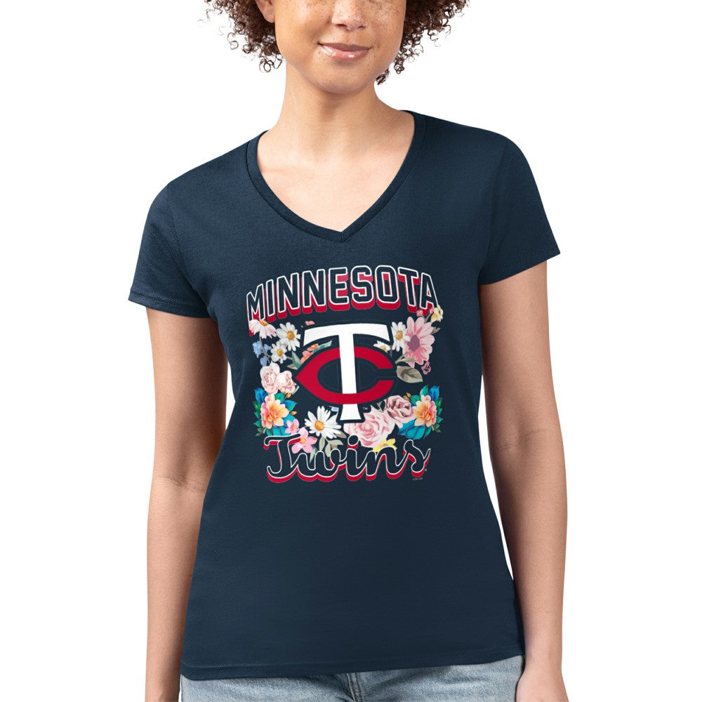 Minnesota Twins G-III 4Her by Carl Banks Women's Super-Slim Fit Lightweight Flowers Graphic V-Neck T-Shirt for sale