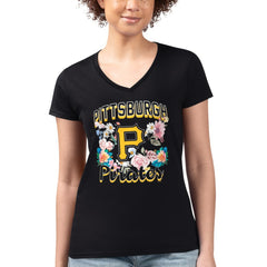 Pittsburgh Pirates G-III 4Her by Carl Banks Women's Super-Slim Fit Lightweight Flowers Graphic V-Neck T-Shirt Outlet