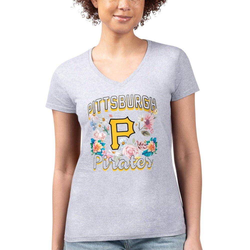 Pittsburgh Pirates G-III 4Her by Carl Banks Women's Super-Slim Fit Lightweight Flowers Graphic V-Neck T-Shirt Online