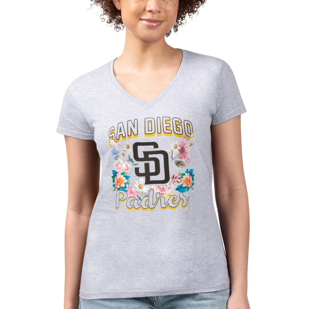 San Diego Padres G-III 4Her by Carl Banks Women's Super-Slim Fit Lightweight Flowers Graphic V-Neck T-Shirt Outlet