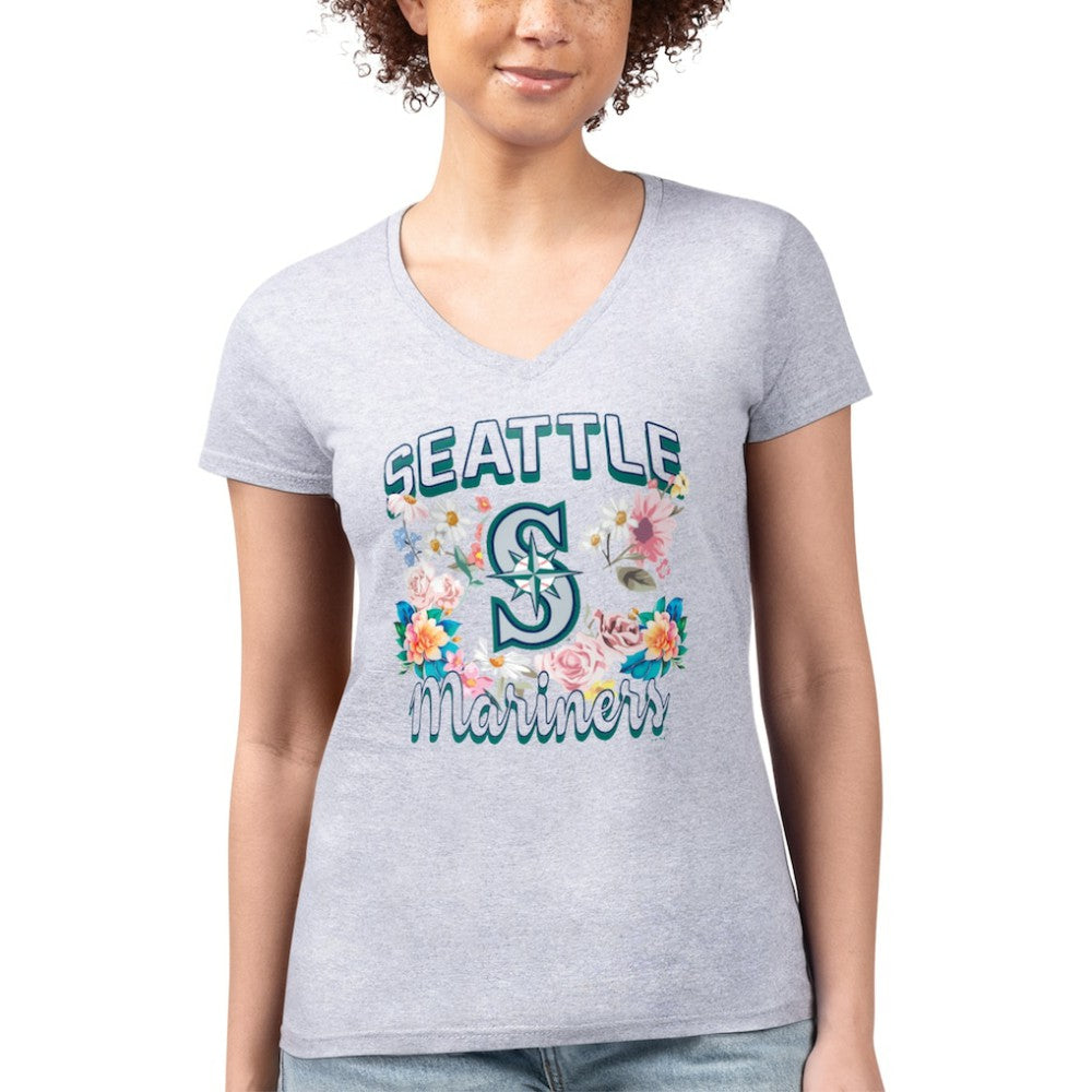 Seattle Mariners G-III 4Her by Carl Banks Women's Super-Slim Fit Lightweight Flowers Graphic V-Neck T-Shirt for sale