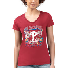 Philadelphia Phillies G-III 4Her by Carl Banks Women's Super-Slim Fit Lightweight Flowers Graphic V-Neck T-Shirt Outlet