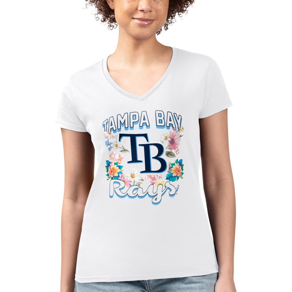 Tampa Bay Rays G-III 4Her by Carl Banks Women's Super-Slim Fit Lightweight Flowers Graphic V-Neck T-Shirt Online
