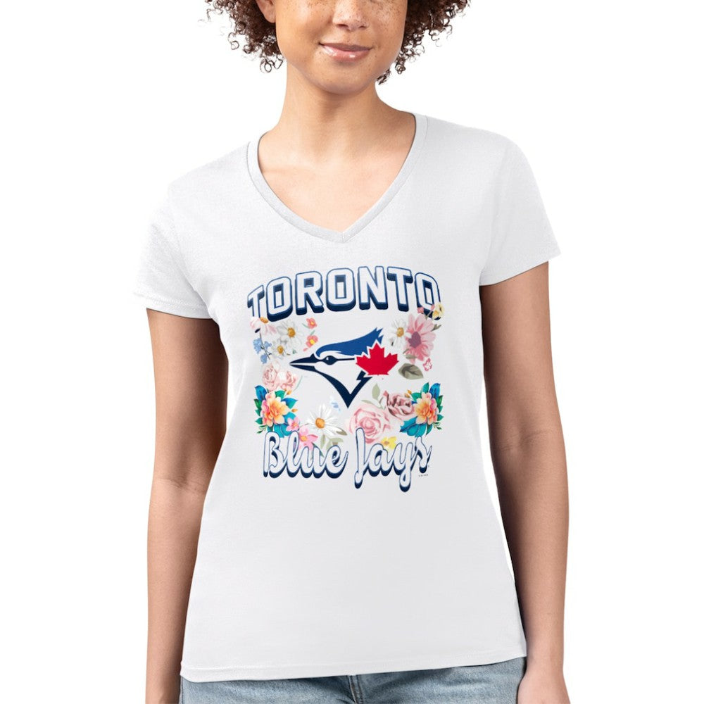 Toronto Blue Jays G-III 4Her by Carl Banks Women's Super-Slim Fit Lightweight Flowers Graphic V-Neck T-Shirt for sale