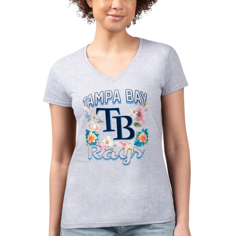 Tampa Bay Rays G-III 4Her by Carl Banks Women's Super-Slim Fit Lightweight Flowers Graphic V-Neck T-Shirt Discount