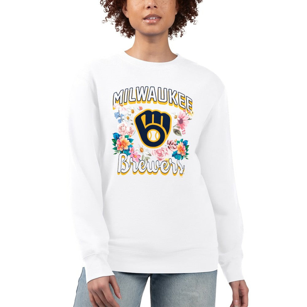 Milwaukee Brewers G-III 4Her by Carl Banks Women's Flowers Graphic Pullover Sweatshirt Discount