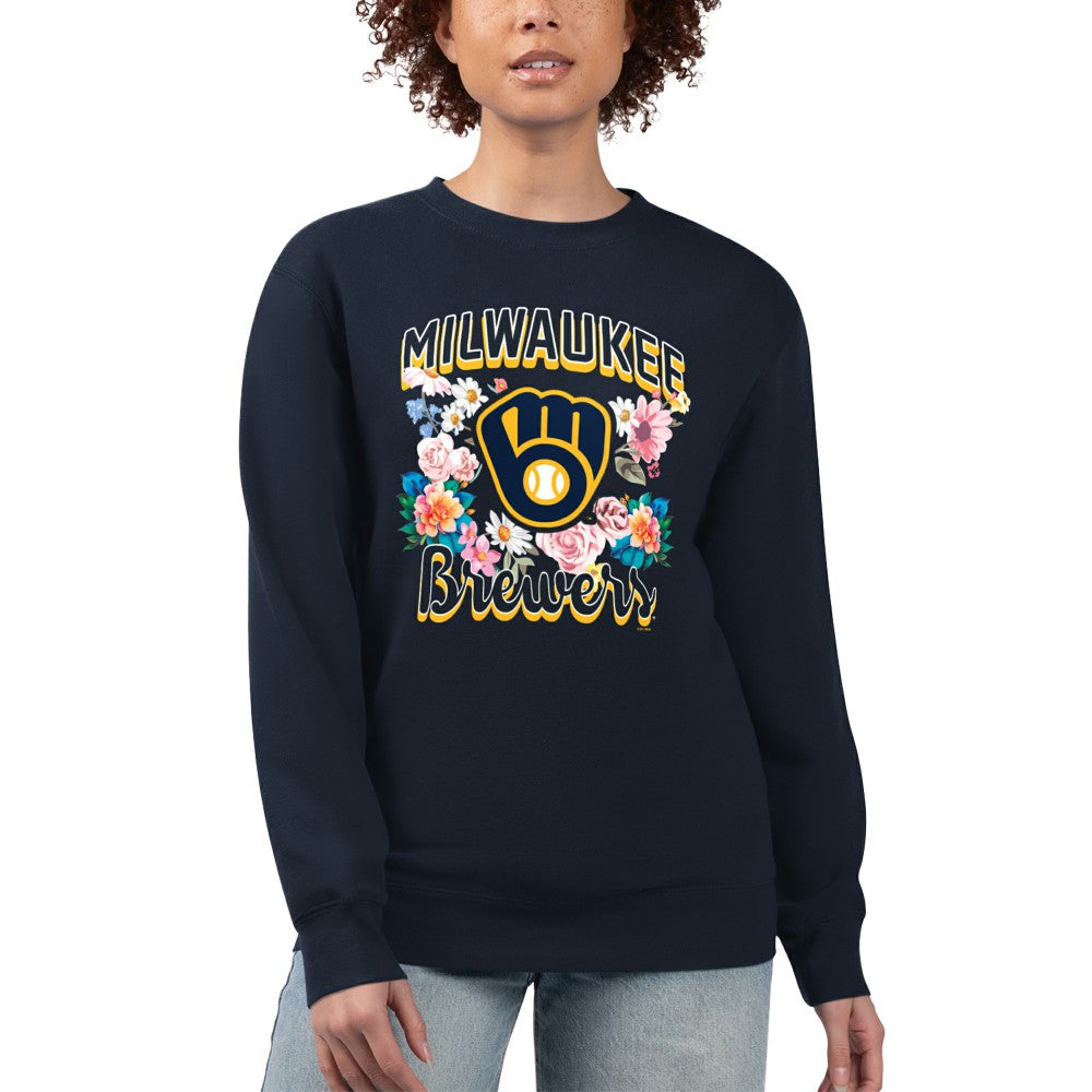 Milwaukee Brewers G-III 4Her by Carl Banks Women's Flowers Graphic Pullover Sweatshirt Online